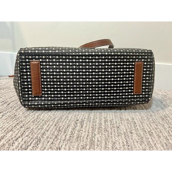 Fossil Rachel Leather Black Striped Tote Purse, Leather, Key Charm, Classic Bag - Picture 5 of 11